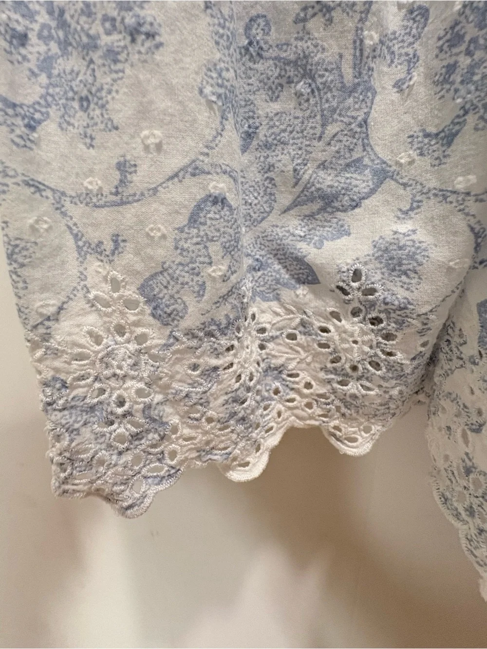 Rachel Ashwell Shabby Chic Blue & White Toile Cotton Ruffle Eyelet Nightgown L